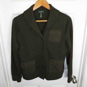 Vtg Lauren Ralph Lauren Military Cardigan Womens Classic Shawl Neck Sweater L